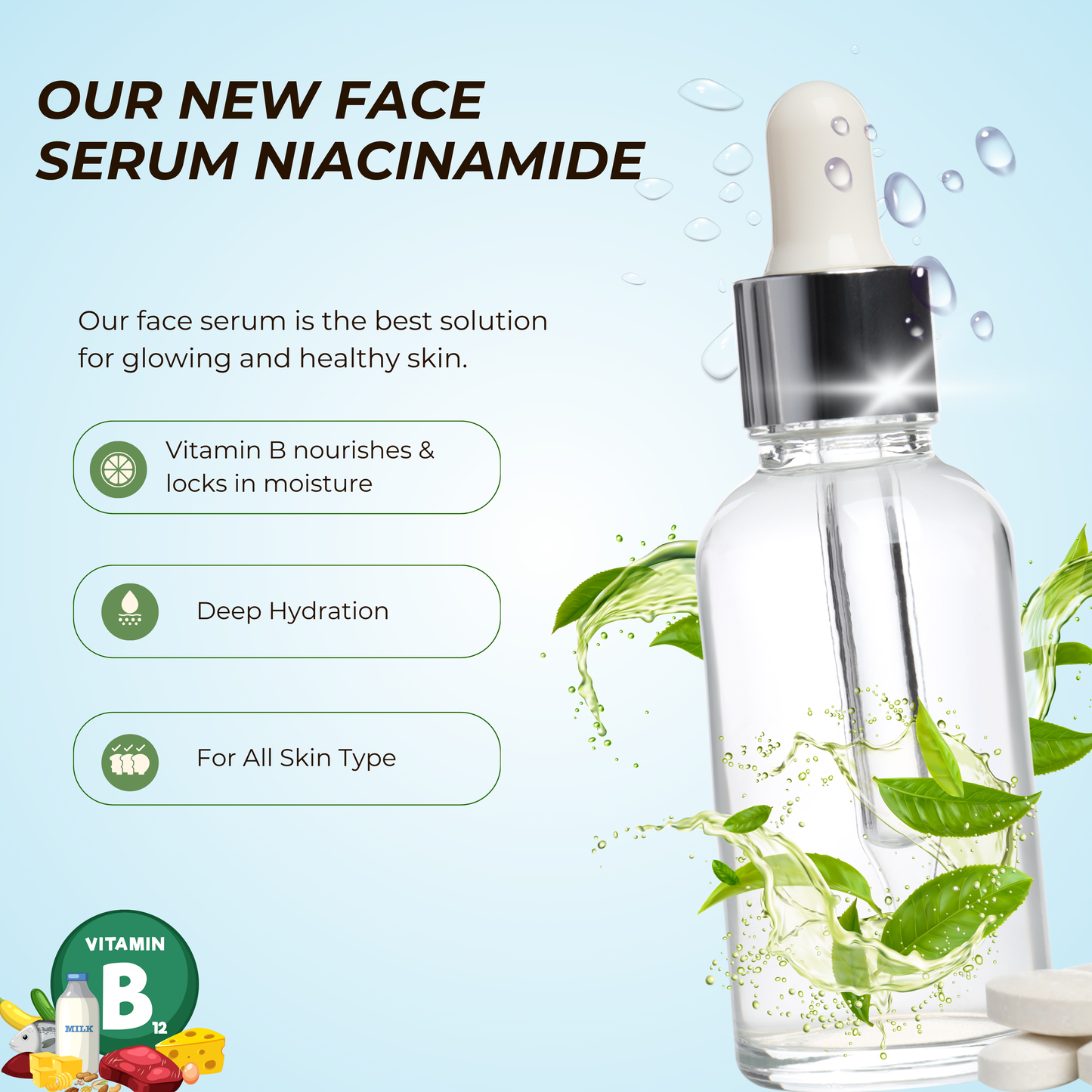 Niacinamide + Vitamin B Face Serum Instant Glow, Pore Tightening & Oil Control